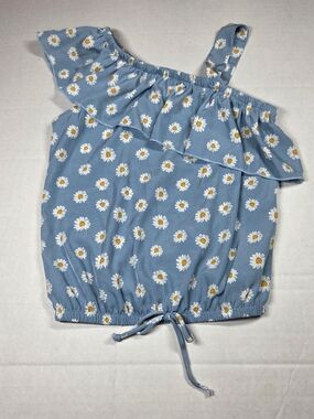Jenna & Jessie Girls Size 10 Blue Daisy‎ Off Shoulder Ruffle Tank Drawstring